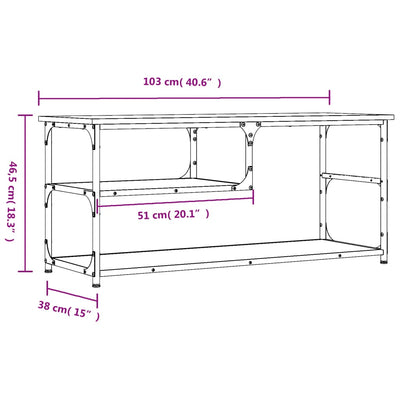 TV-taso ruskea tammi 103x38x46,5 cm tekninen puu ja teräs