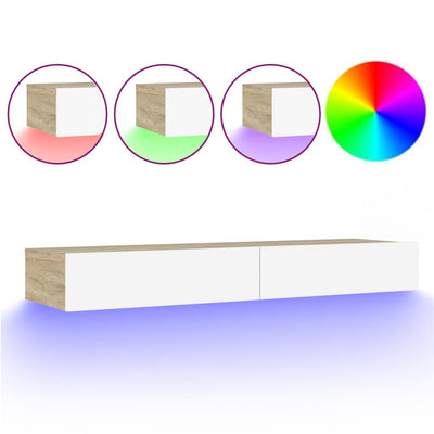 TV-taso LED-valoilla valkoinen ja Sonoma-tammi 120x35x15,5 cm