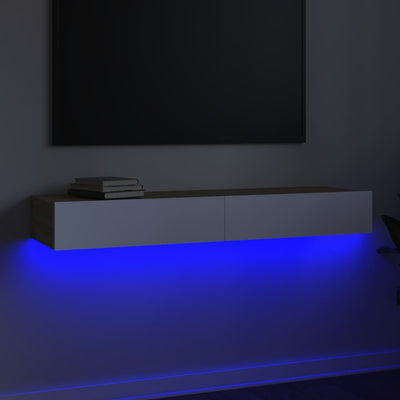 TV-taso LED-valoilla valkoinen ja Sonoma-tammi 120x35x15,5 cm
