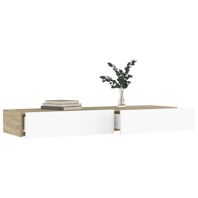 TV-taso LED-valoilla valkoinen ja Sonoma-tammi 120x35x15,5 cm