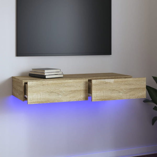 TV-taso LED-valoilla Sonoma-tammi 90x35x15,5 cm