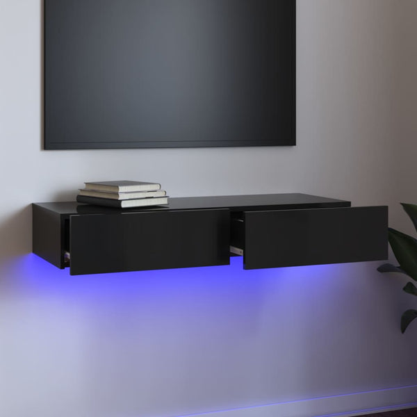 TV-taso LED-valoilla korkeakiilto musta 90x35x15,5 cm