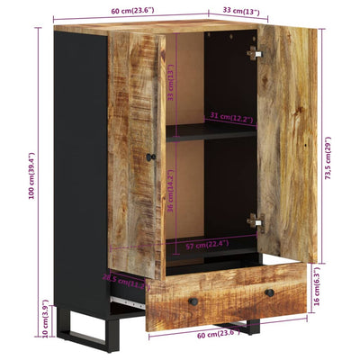 Senkki laatikolla 60x33x100 cm täysi mangopuu ja rauta