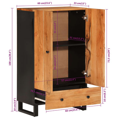 Senkki laatikolla 60x33x100 cm täysi akasiapuu ja rauta