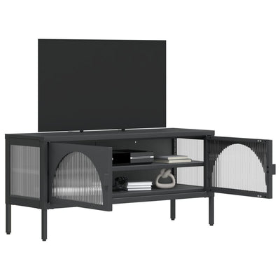 TV-taso musta 105x35x50 cm lasi ja teräs