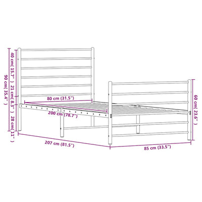 Musta metallinen sängynrunko päädyillä Petronius 80x200cm
