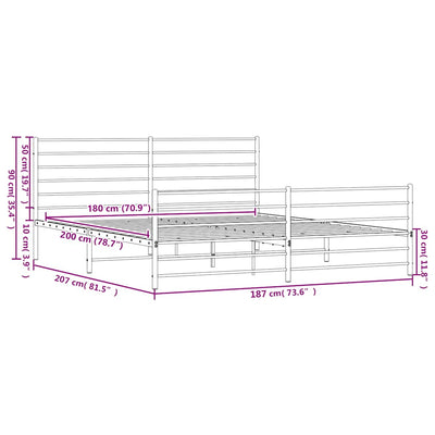Valkoinen metallinen sängynrunko päädyillä Petronius 180x200cm