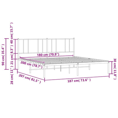 Valkoinen metallinen sängynrunko päädyillä Vilareta 180x200cm