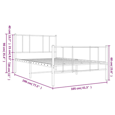 Valkoinen metallinen sängynrunko päädyillä Vilareta 100x190cm