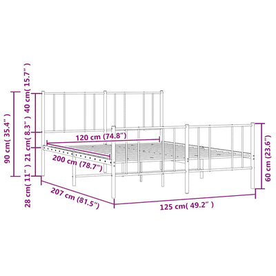 Valkoinen metallinen sängynrunko päädyillä Vilareta 120x200cm
