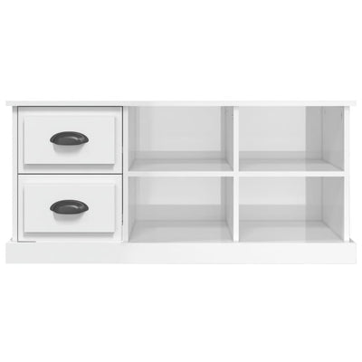 TV-taso korkeakiilto valkoinen 102x35,5x47,5 cm tekninen puu