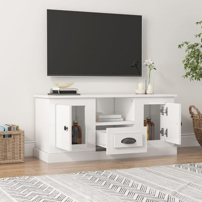 TV-taso korkeakiilto valkoinen 100x35,5x45 cm tekninen puu