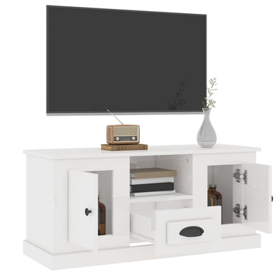 TV-taso korkeakiilto valkoinen 100x35,5x45 cm tekninen puu