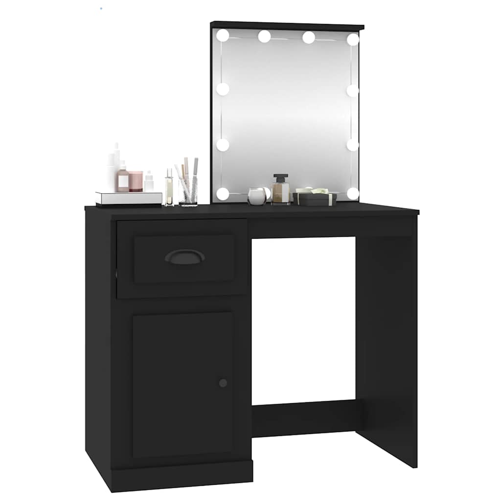 Musta peilipöytä led-valoilla Faur 90x50x132,5cm (puinen)