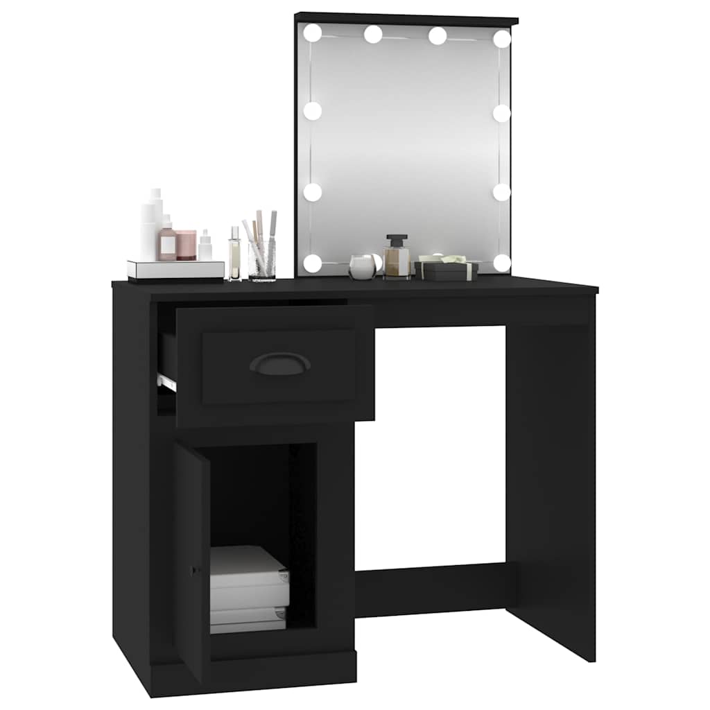 Musta peilipöytä led-valoilla Faur 90x50x132,5cm (puinen)