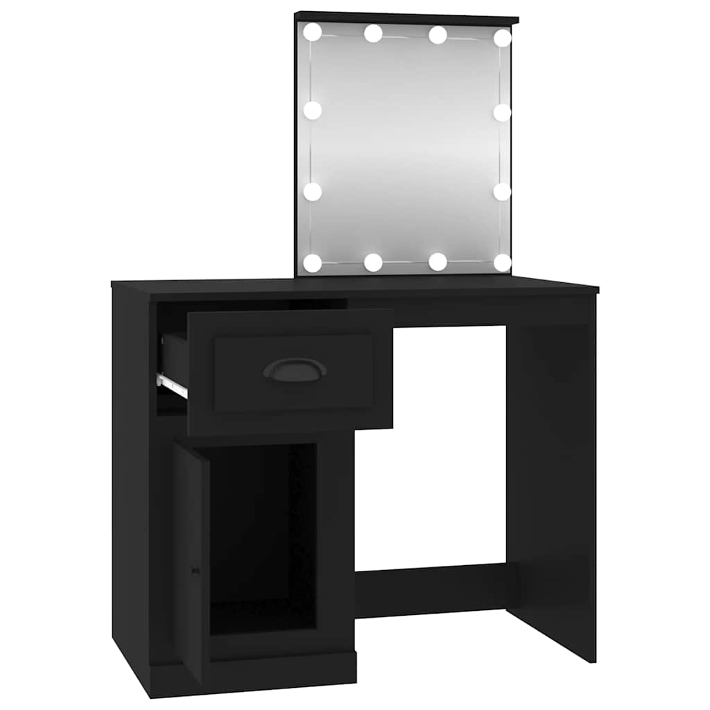 Musta peilipöytä led-valoilla Faur 90x50x132,5cm (puinen)