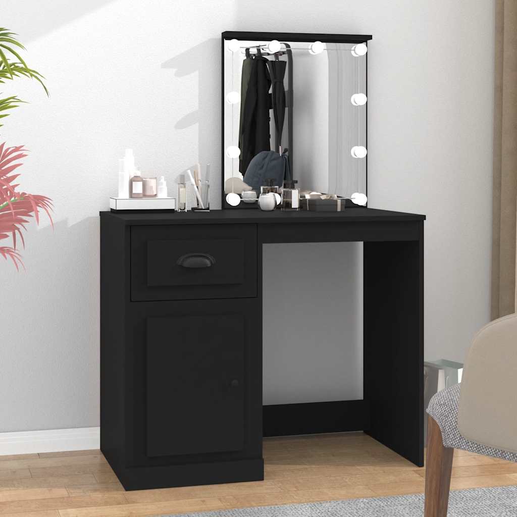 Musta peilipöytä led-valoilla Faur 90x50x132,5cm (puinen)