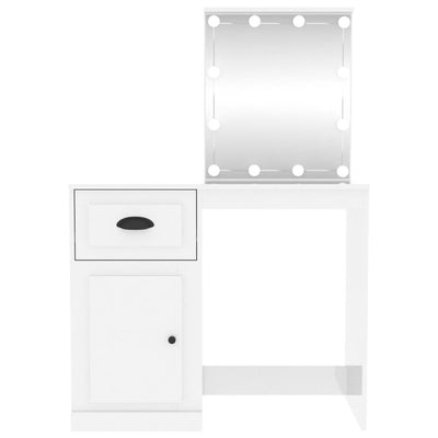 Peilipöytä LED-valot korkeakiilto valkoinen 90x50x132,5 cm puu