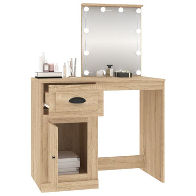 Peilipöytä LED-valot Sonoma tammi 90x50x132,5 cm tekninen puu