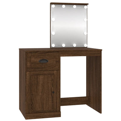 Peilipöytä LED-valot ruskea tammi 90x50x132,5 cm tekninen puu