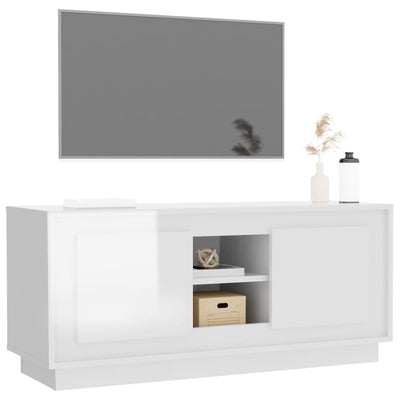 TV-taso korkeakiilto valkoinen 102x35x45 cm tekninen puu