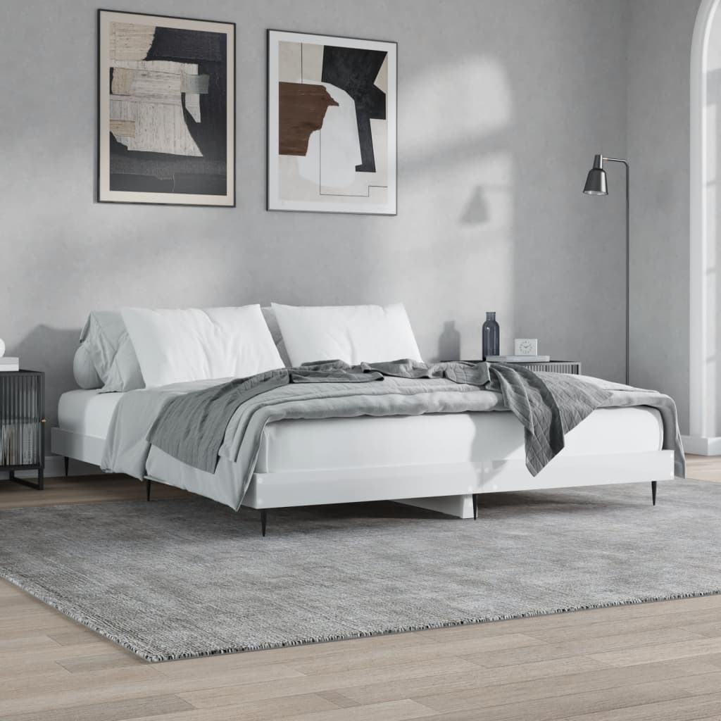 Valkoinen sängynrunko Rl 160x200cm (korkeakiilto, puinen)