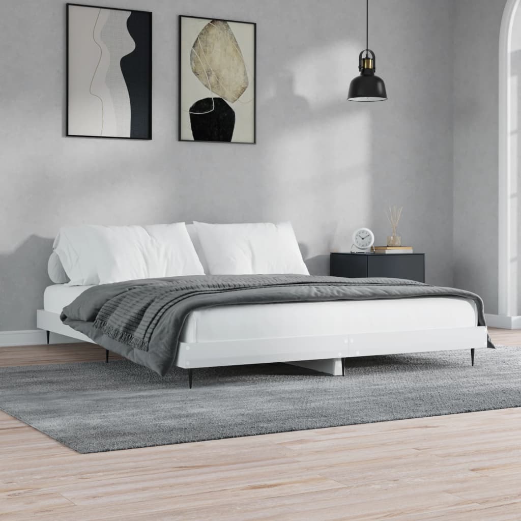 Valkoinen sängynrunko Rl 160x200cm (korkeakiilto, puinen)