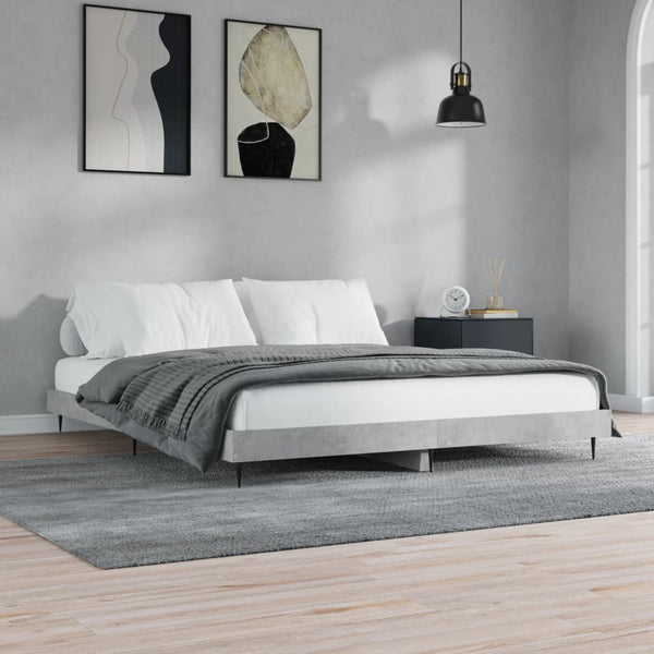 Sängynrunko betoninharmaa 150x200 cm tekninen puu