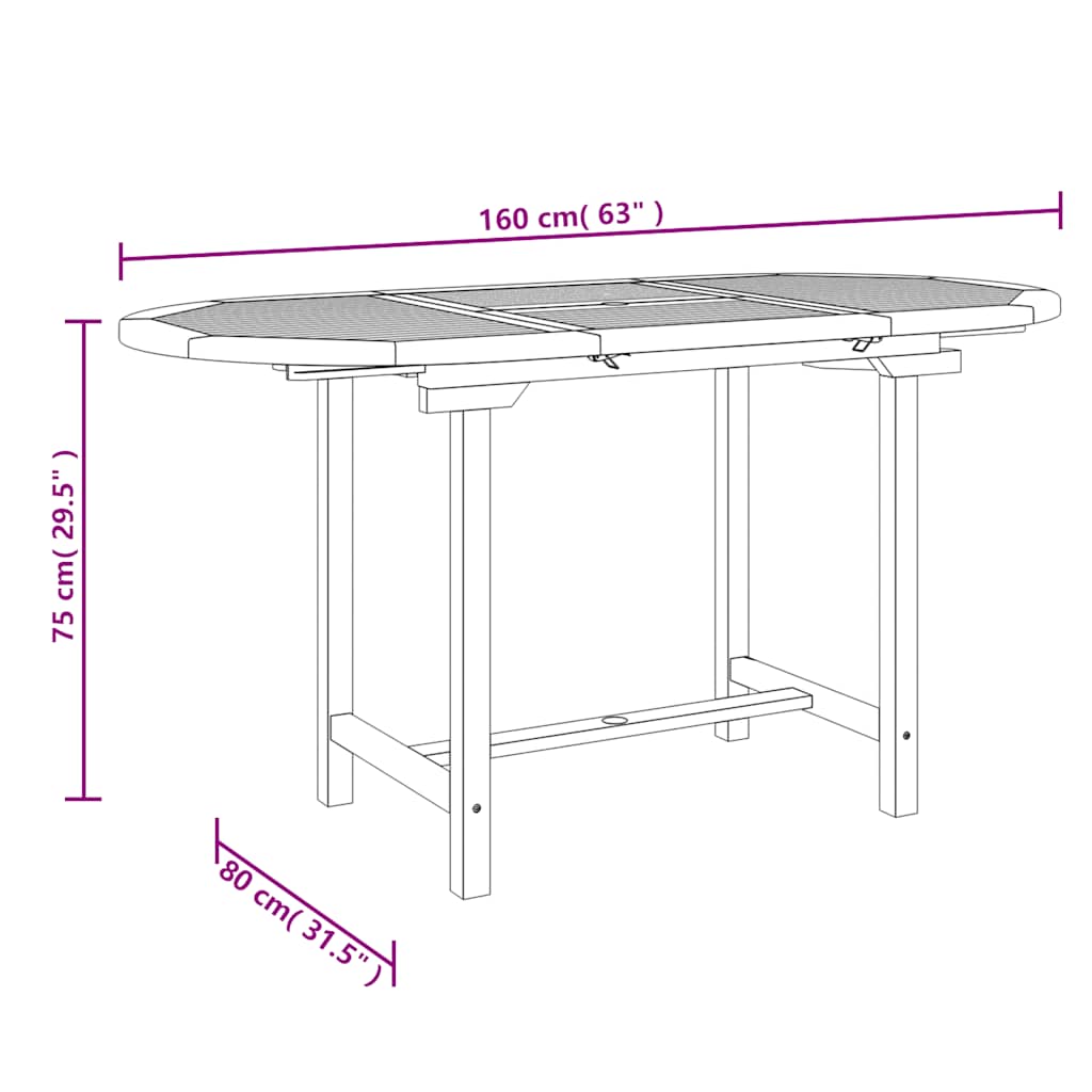 Jatkettava puutarhapöytä Romen 110-160x80x75cm (tiikki)
