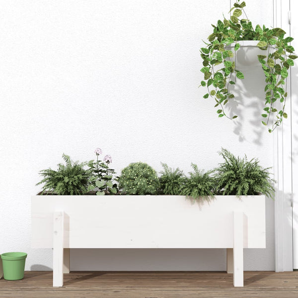 Korotettu kukkalaatikko valkoinen 101x30x38 cm täysi mänty