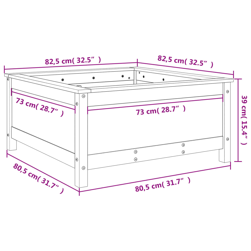 Valkoinen kukkalaatikko Eclipse 82,5x82,5x39cm (mänty)