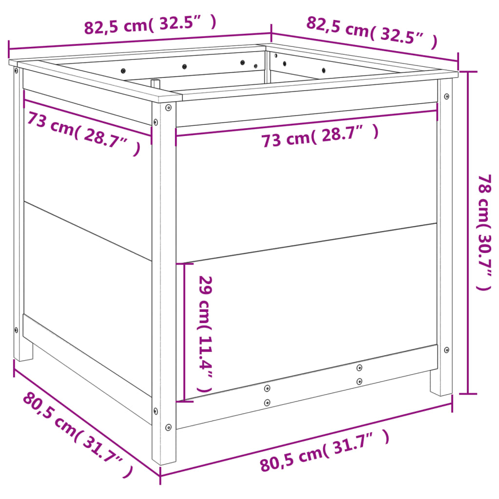 Valkoinen kukkalaatikko Eclipse 82,5x82,5x78cm (mänty)