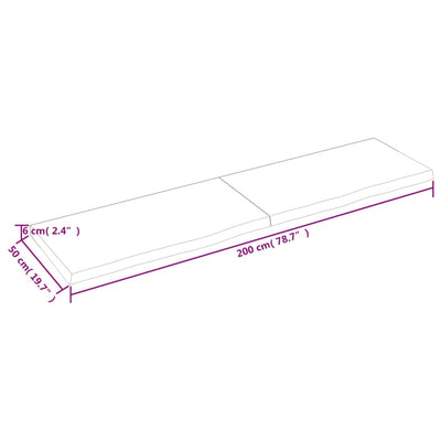 Seinähylly 200x50x(2-6) cm käsittelemätön täysi tammi