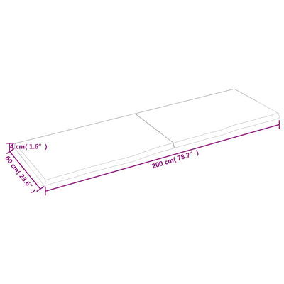 Seinähylly 200x60x(2-4) cm käsittelemätön täysi tammi