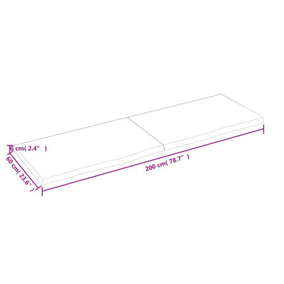 Seinähylly 200x60x(2-6) cm käsittelemätön täysi tammi