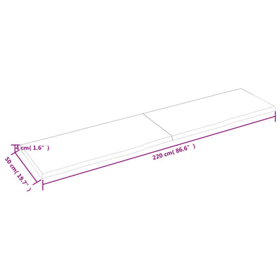 Seinähylly 220x50x(2-4) cm käsittelemätön täysi tammi