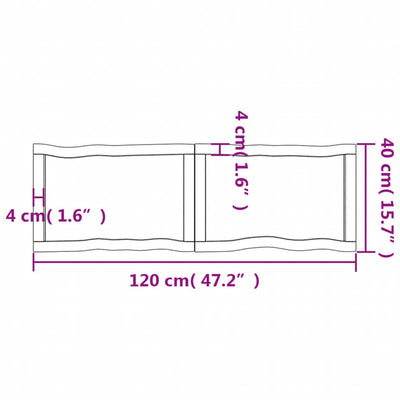 Pöytälevy 120x40x(2-6) cm käsittelemätön täysi puu elävä reuna