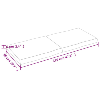 Pöytälevy 120x50x(2-6) cm käsittelemätön täysi puu elävä reuna