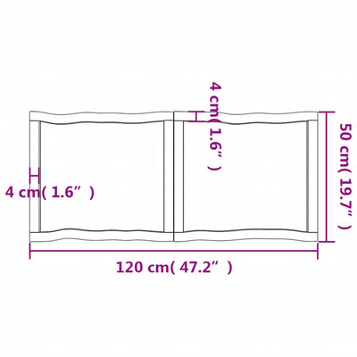 Pöytälevy 120x50x(2-6) cm käsittelemätön täysi puu elävä reuna