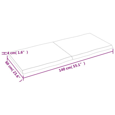 Pöytälevy 140x60x(2-4) cm käsittelemätön täysi puu elävä reuna