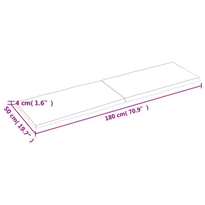 Pöytälevy 180x50x(2-4) cm käsittelemätön täysi puu elävä reuna