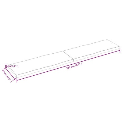 Pöytälevy 200x40x(2-4) cm käsittelemätön täysi puu elävä reuna