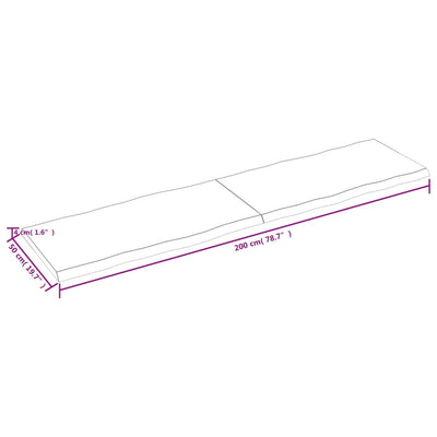 Pöytälevy 200x50x(2-4) cm käsittelemätön täysi puu elävä reuna