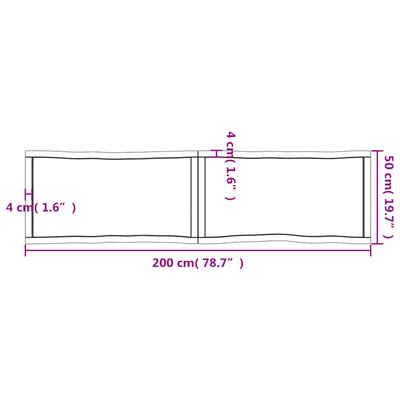 Pöytälevy 200x50x(2-4) cm käsittelemätön täysi puu elävä reuna