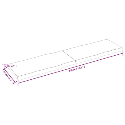 Pöytälevy 200x50x(2-6) cm käsittelemätön täysi puu elävä reuna