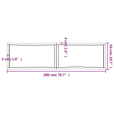 Pöytälevy 200x50x(2-6) cm käsittelemätön täysi puu elävä reuna