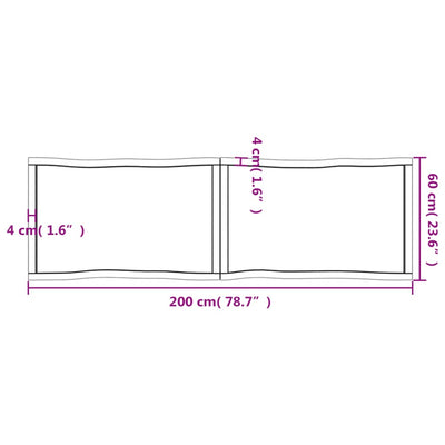 Pöytälevy 200x60x(2-4) cm käsittelemätön täysi puu elävä reuna