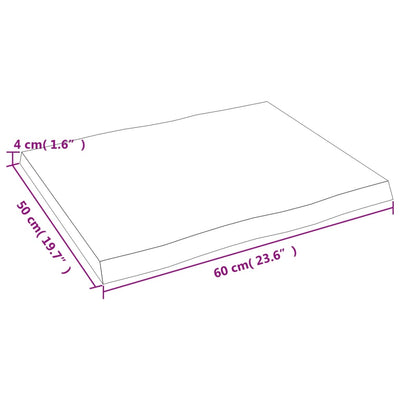Pöytälevy ruskea 60x50x(2-4)cm käsitelty täystammi elävä reuna