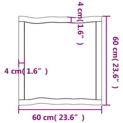 Pöytälevy ruskea 60x60x(2-6)cm käsitelty täystammi elävä reuna