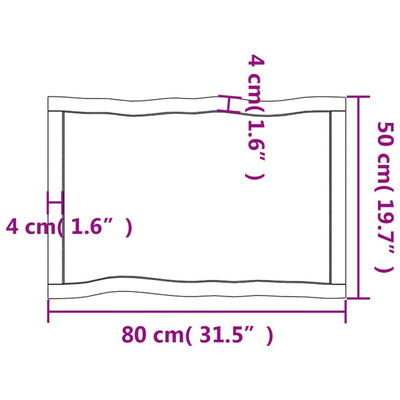Pöytälevy ruskea 80x50x(2-4)cm käsitelty täystammi elävä reuna